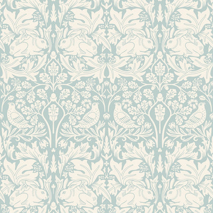 Forest Rabbit Wallpaper - Duck Egg Blue