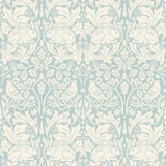 Forest Rabbit Wallpaper - Duck Egg Blue