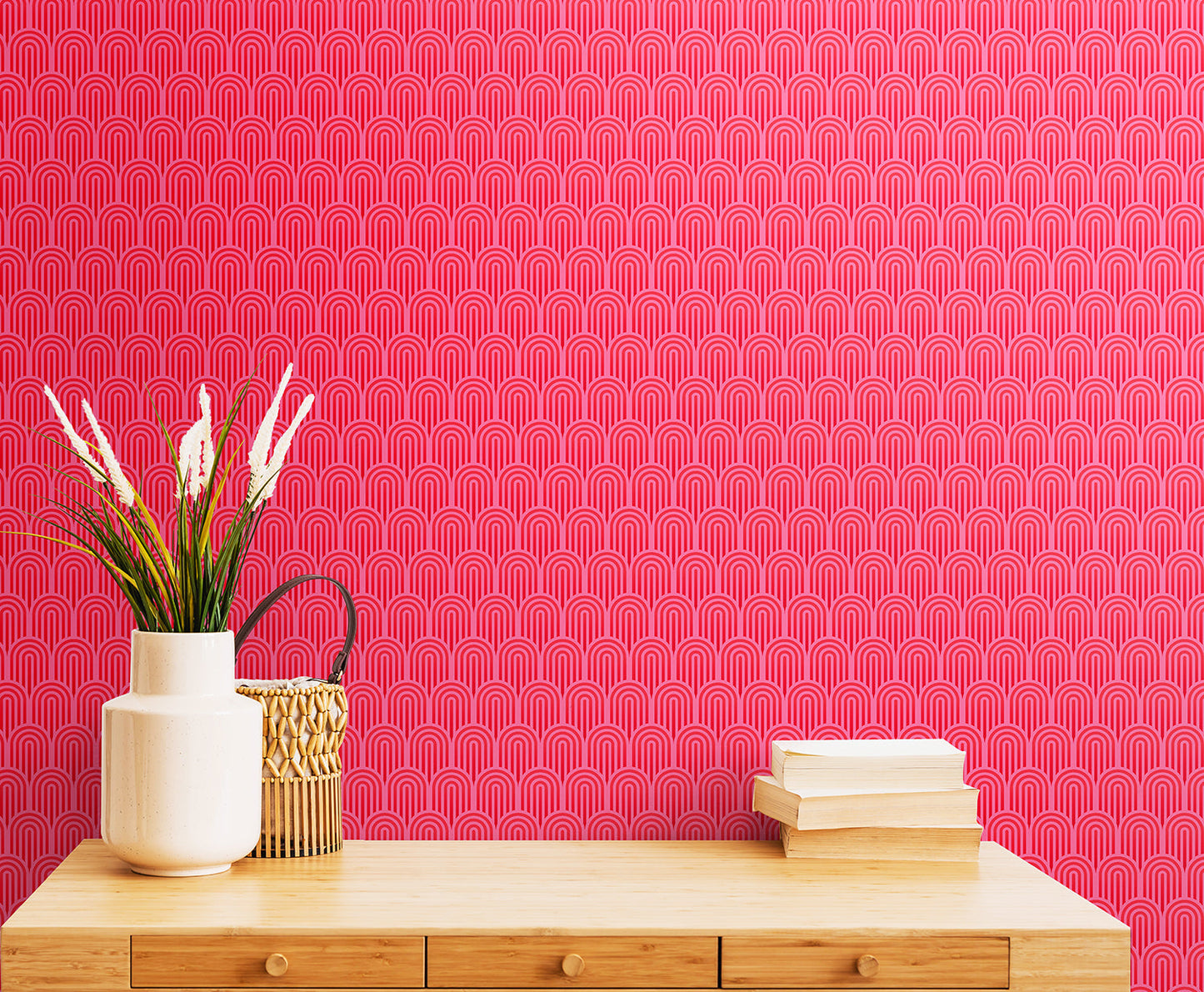Retro Arch Wallpaper - Bright Pink