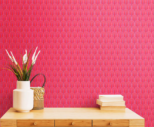 Retro Arch Wallpaper - Bright Pink