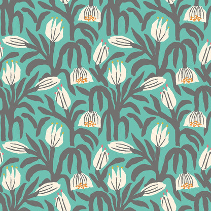Chunky Flower Wallpaper - Teal Blue