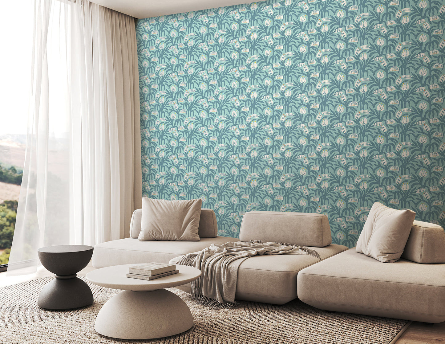 Chunky Flower Wallpaper - Denim