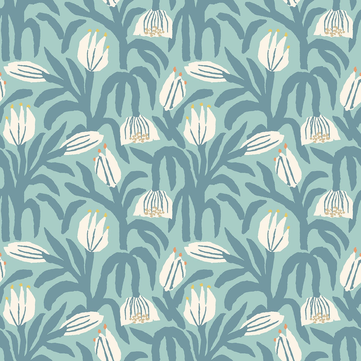 Sample - Chunky Flower Wallpaper - Denim