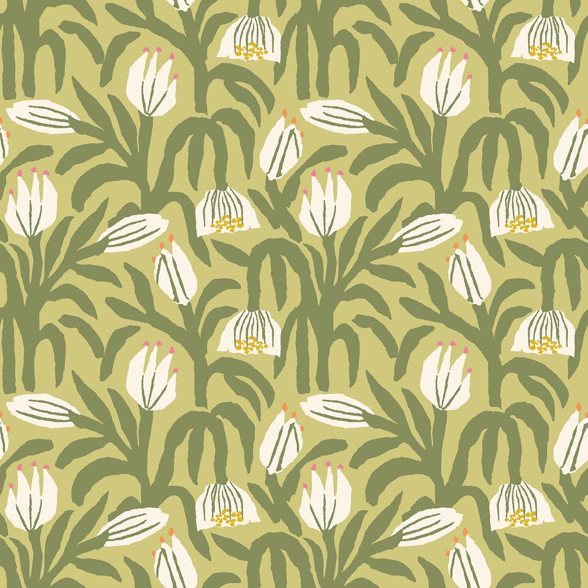 Sample - Chunky Flower Wallpaper - Olive Green