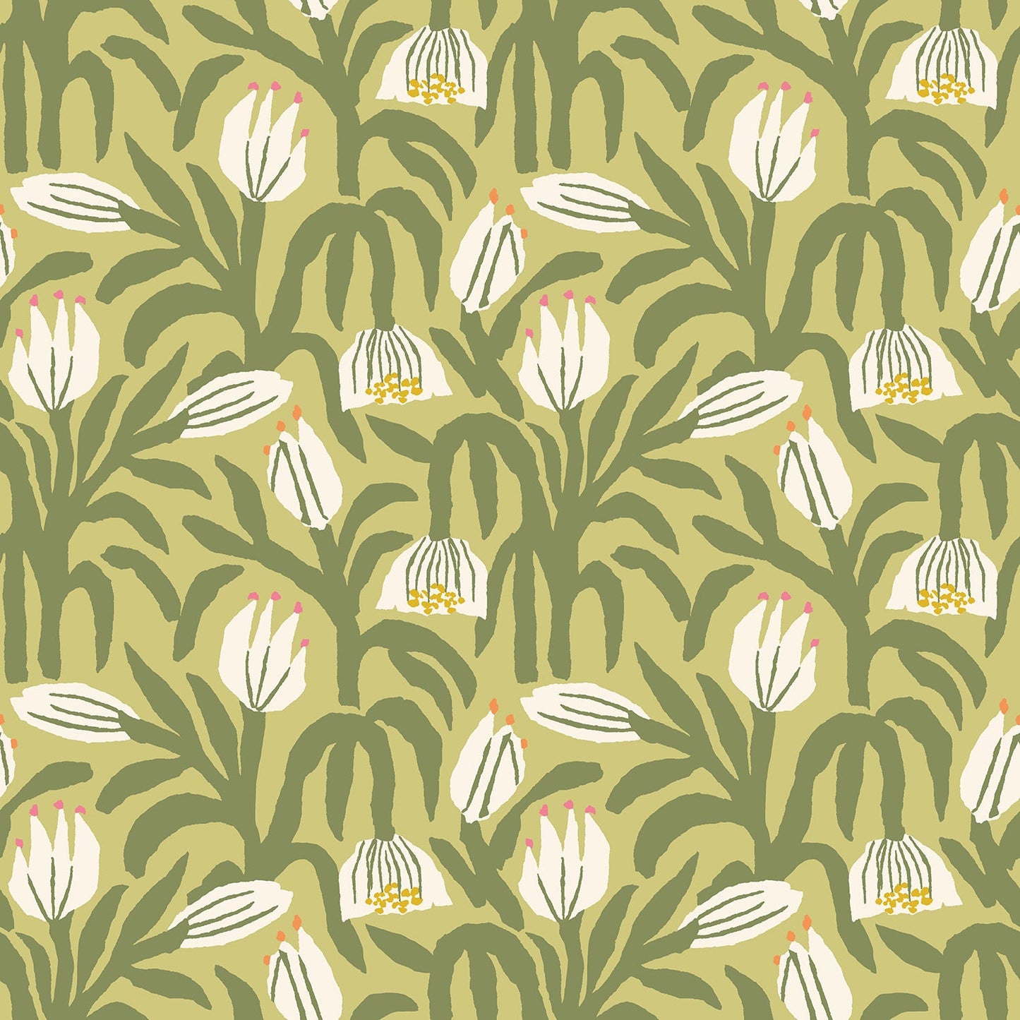 Chunky Flower Wallpaper - Olive Green