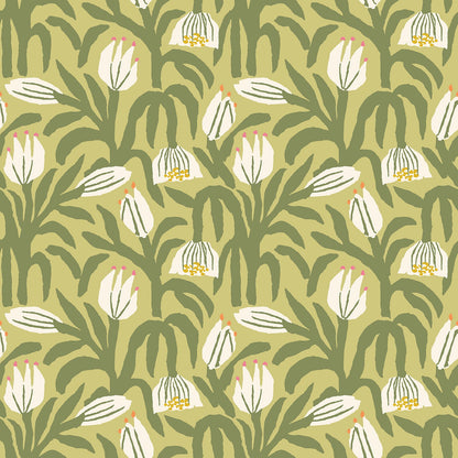 Chunky Flower Wallpaper - Olive Green