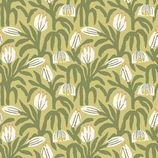 Chunky Flower Wallpaper - Olive Green
