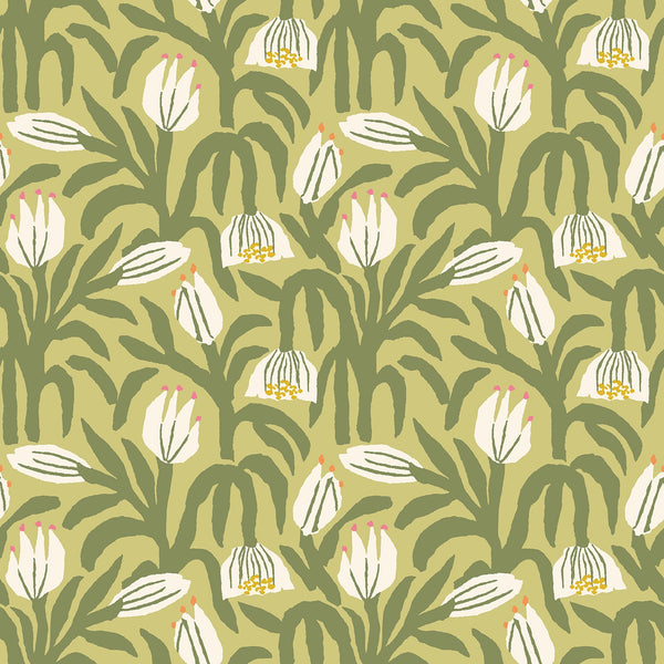 Sample - Chunky Flower Wallpaper - Olive Green