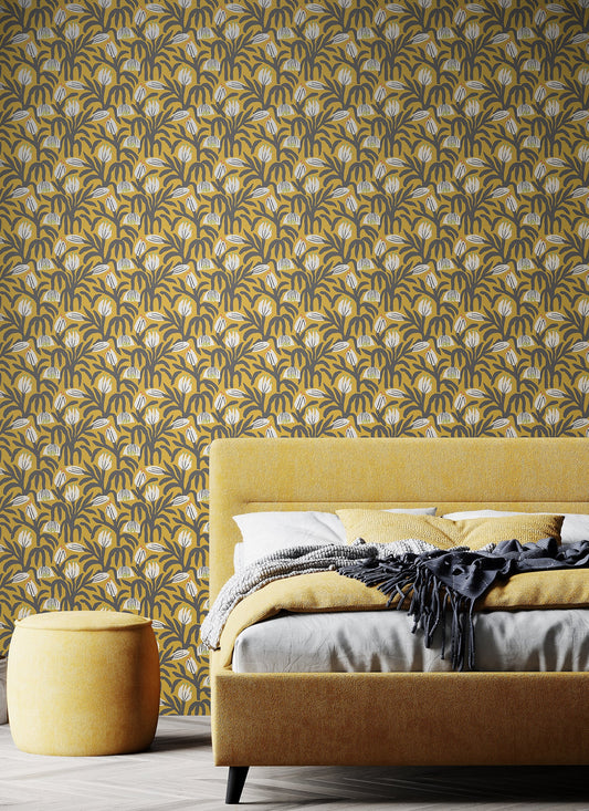 Chunky Flower Wallpaper - Mustard
