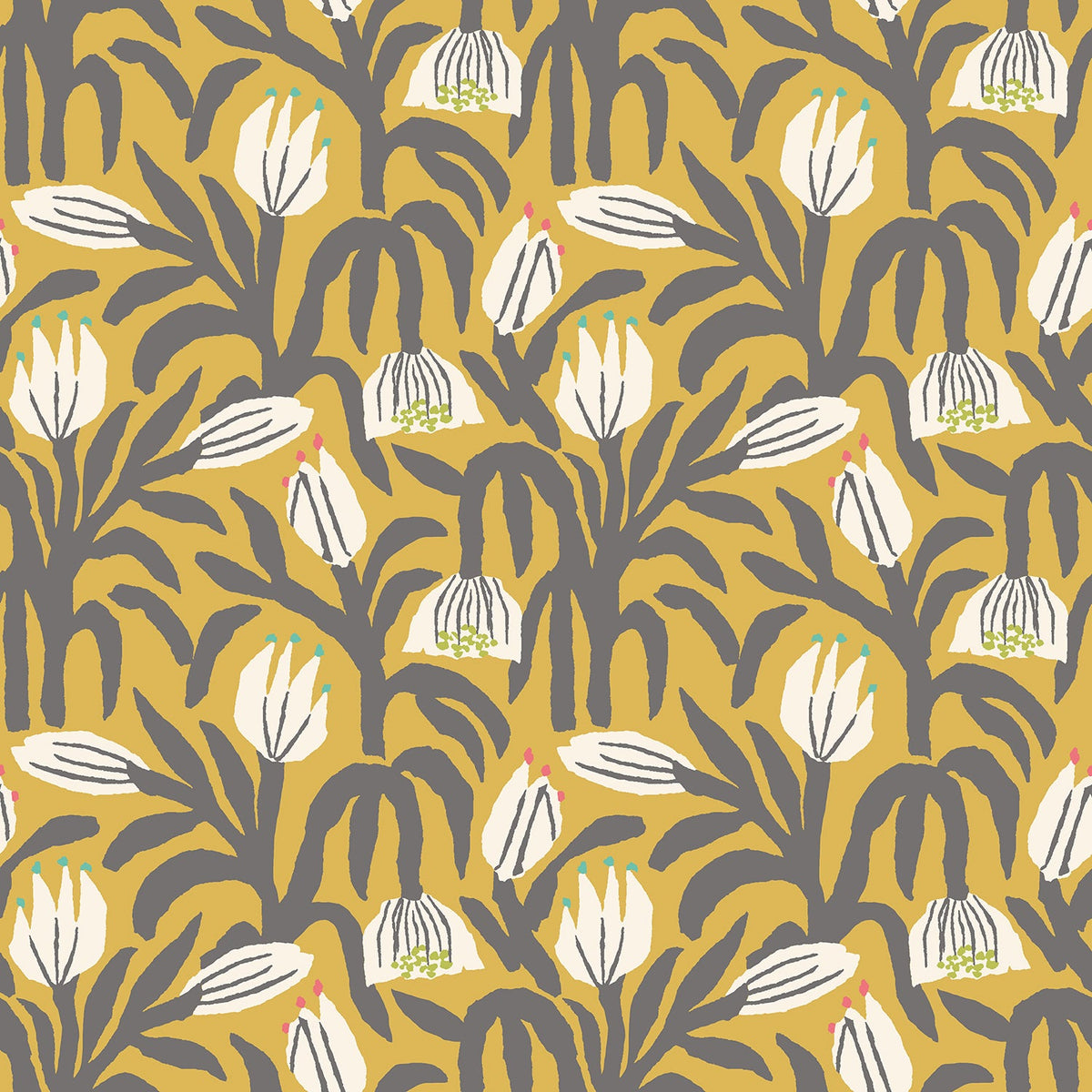 Sample - Chunky Flower Wallpaper - Mustard
