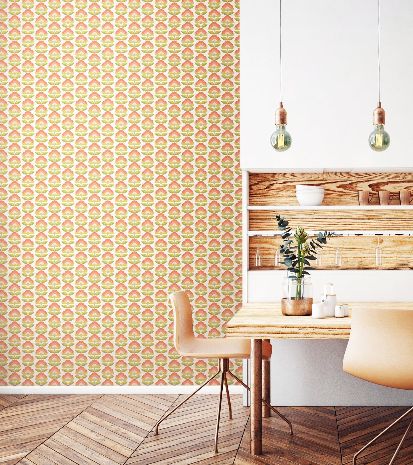 Retro Flower - Blooms Wallpaper - Apricot Mix