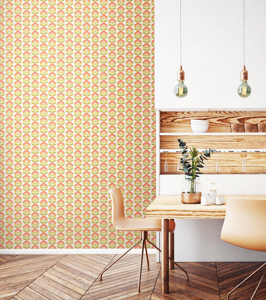 Retro Flower - Blooms Wallpaper - Apricot Mix
