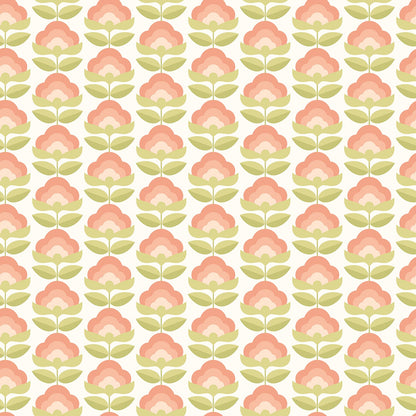 Retro Flower - Blooms Wallpaper - Apricot Mix