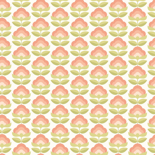 Retro Flower - Blooms Wallpaper - Apricot Mix