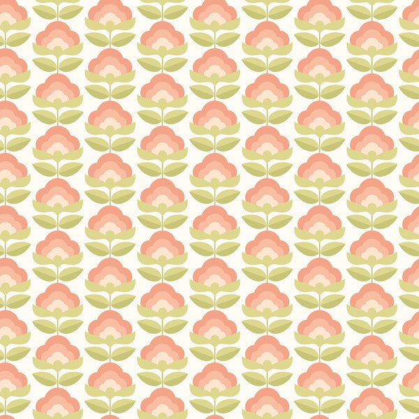 Sample - Retro Flower - Blooms Wallpaper - Apricot MIx