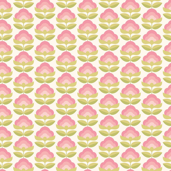 Sample - Retro Flower - Blooms Wallpaper - Rose & Apple