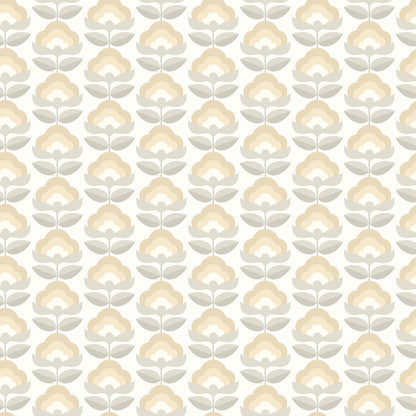 Retro Flower - Blooms Wallpaper - Stone & Dove