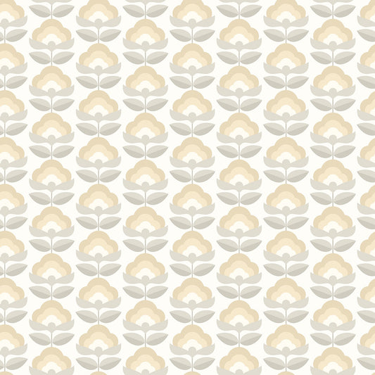 Retro Flower - Blooms Wallpaper - Stone & Dove