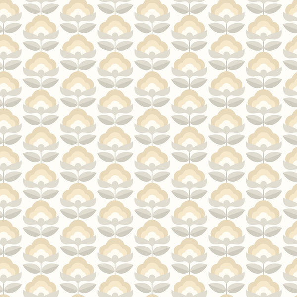 Sample - Retro Flower - Blooms Wallpaper - Stone & Dove