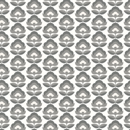Retro Flower - Blooms Wallpaper - Charcoal