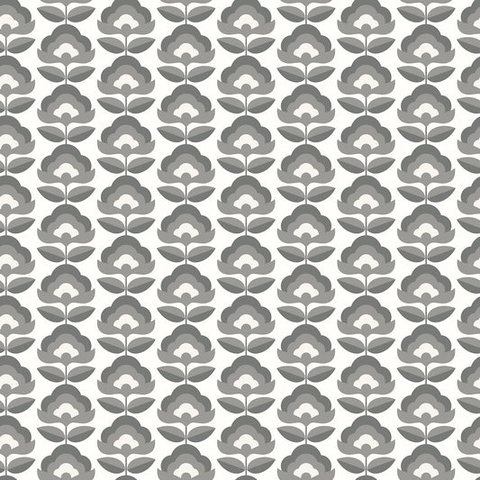 Retro Flower - Blooms Wallpaper - Charcoal