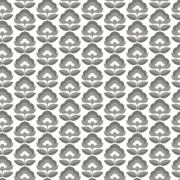 Sample - Retro Flower - Blooms Wallpaper - Charcoal