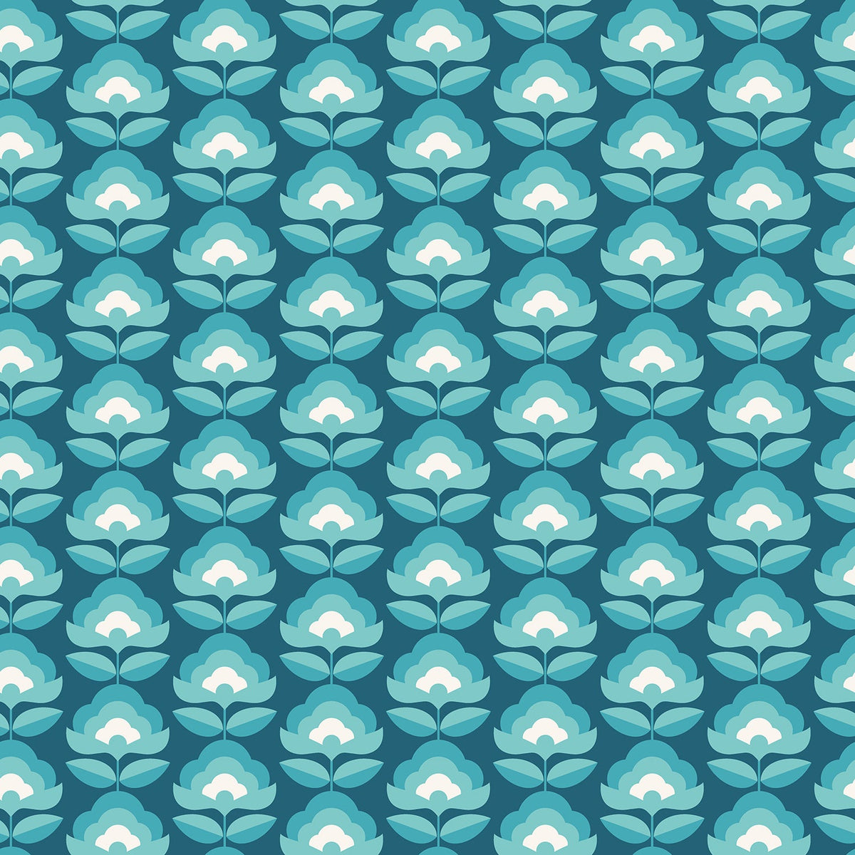 Sample - Retro Flower - Blooms Wallpaper - Teal Mix