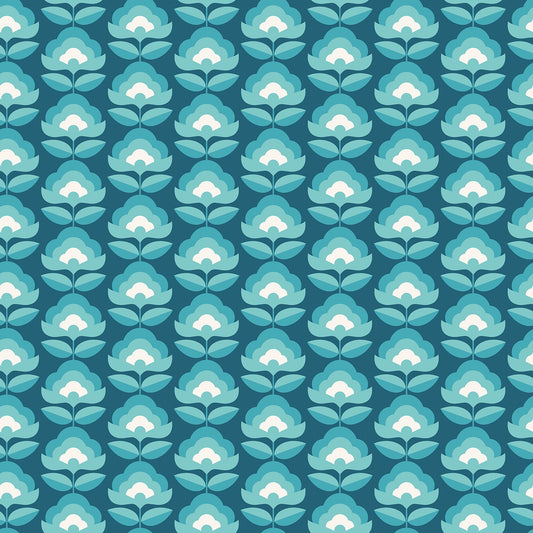 Retro Flower - Blooms Wallpaper - Teal Mix