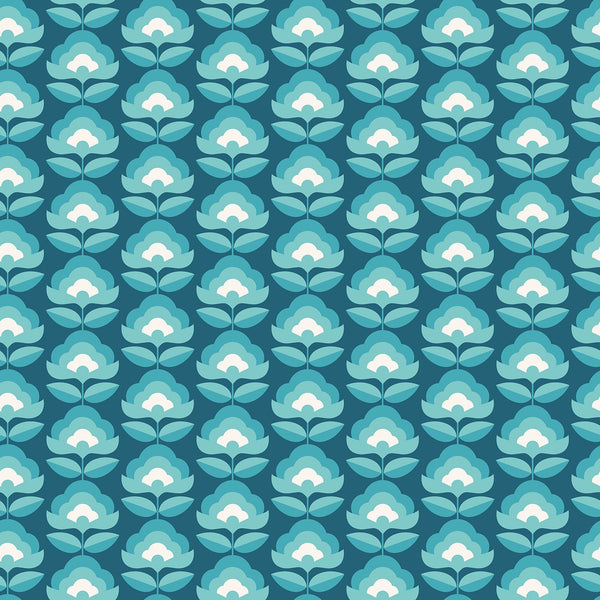 Sample - Retro Flower - Blooms Wallpaper - Teal Mix