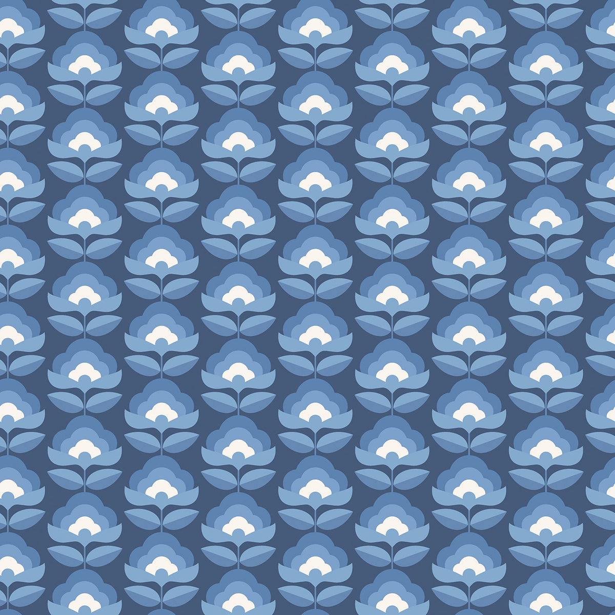 Sample - Retro Flower - Blooms Wallpaper - Indigo Mix