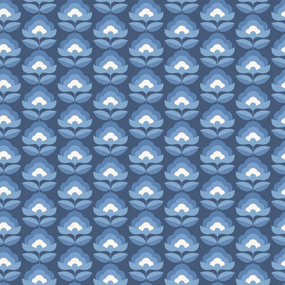 Retro Flower - Blooms Wallpaper - Indigo Mix