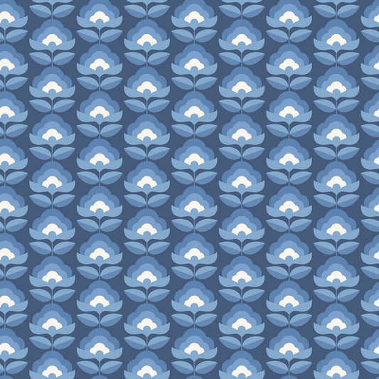 Retro Flower - Blooms Wallpaper - Indigo Mix