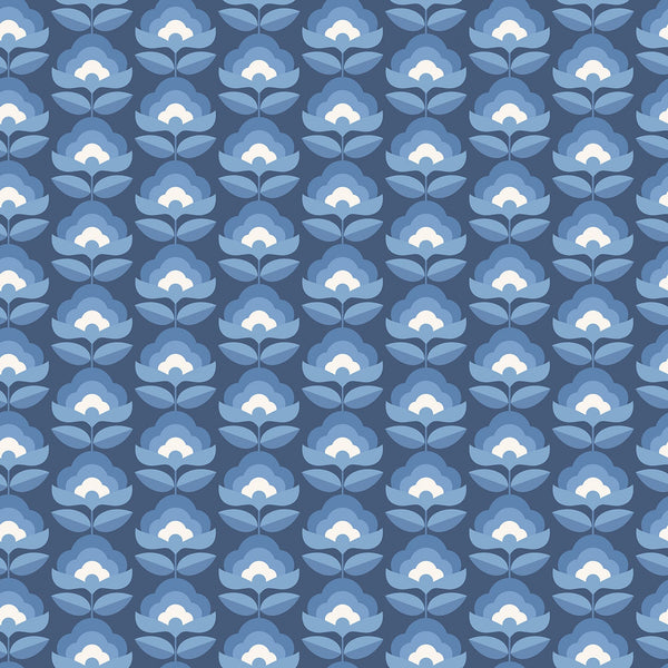 Sample - Retro Flower - Blooms Wallpaper - Indigo Mix