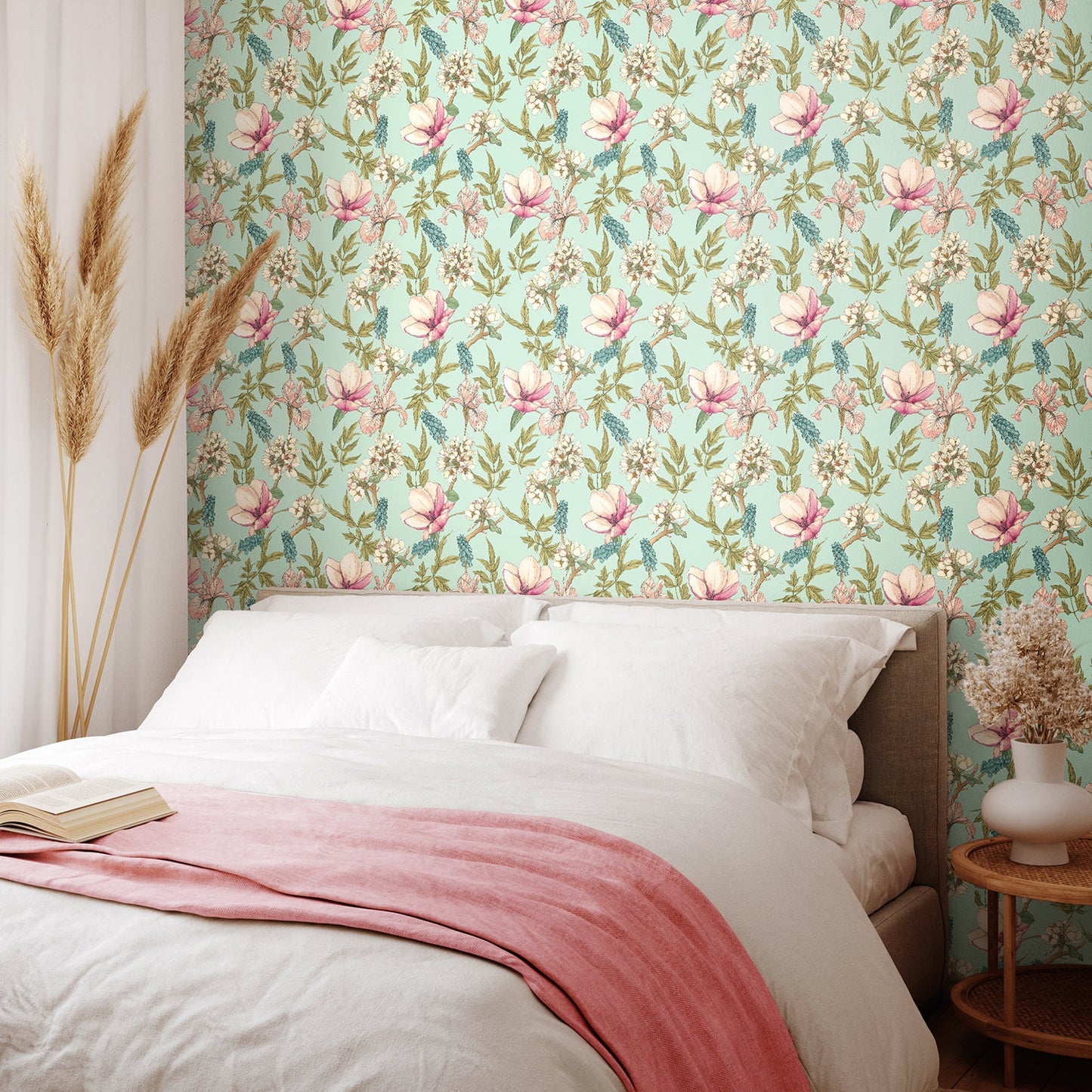 Orchid Bloom Wallpaper - Duck Egg & Blush