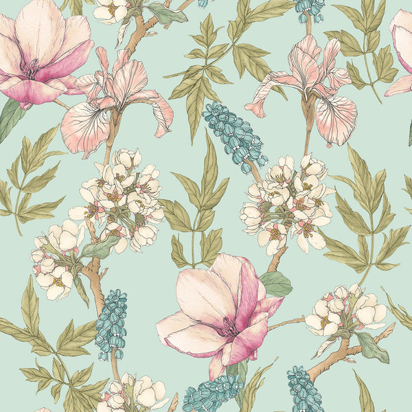 Sample - Orchid Bloom Wallpaper - Duck Egg & Blush