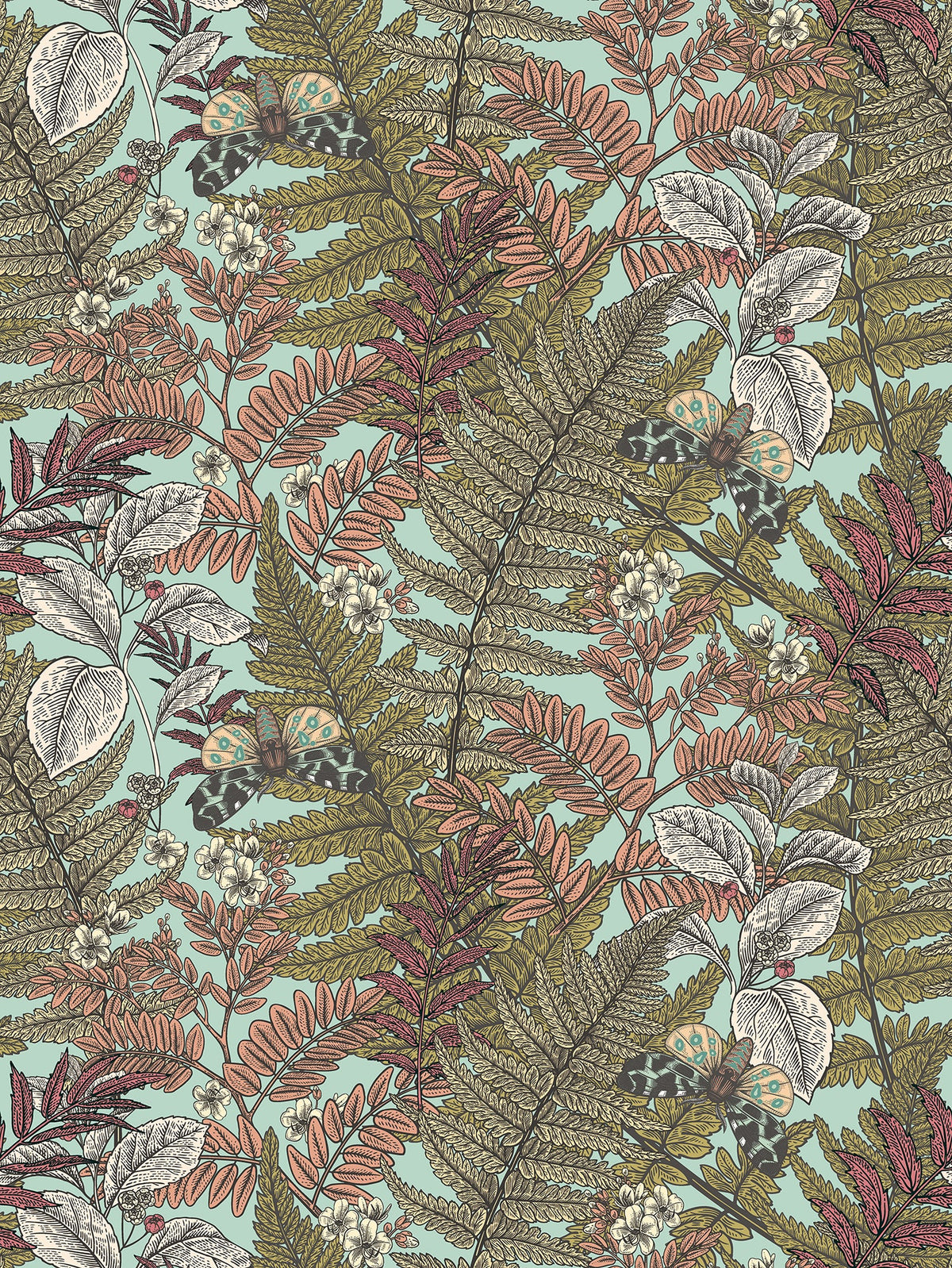 Sample - Wild Ferns Wallpaper - Rosehip