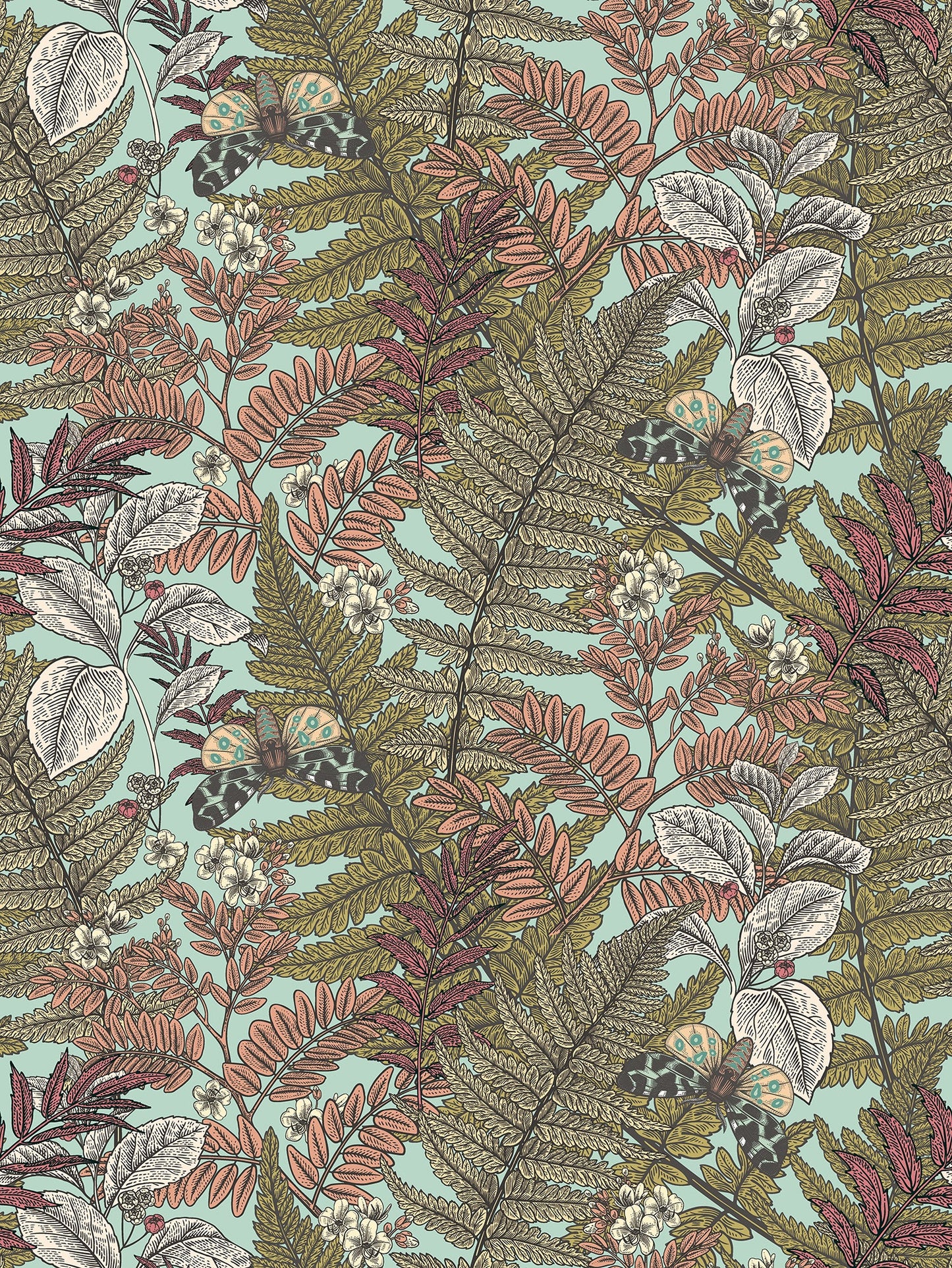 Wild Ferns Wallpaper - Rosehip