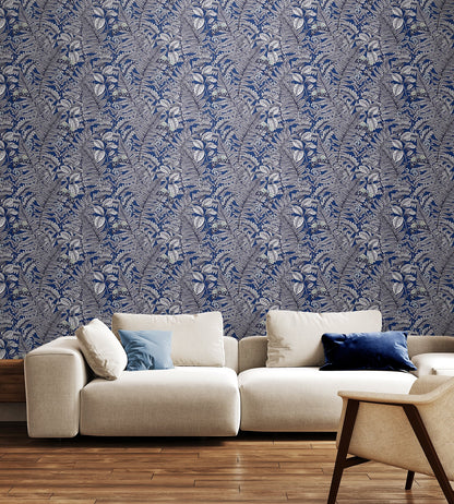 Wild Ferns Wallpaper - Indigo