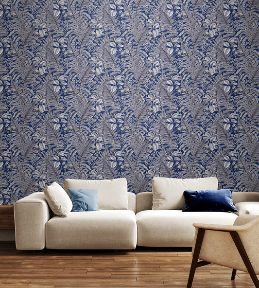 Wild Ferns Wallpaper - Indigo