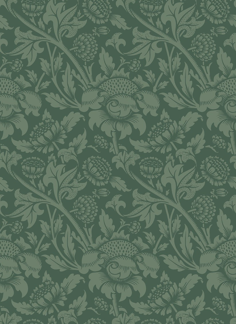 Sample - Damask Trail Wallpaper - Forest Green