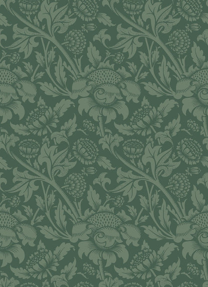 Damask Trail Wallpaper - Forest Green