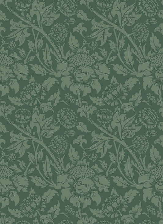 Damask Trail Wallpaper - Forest Green