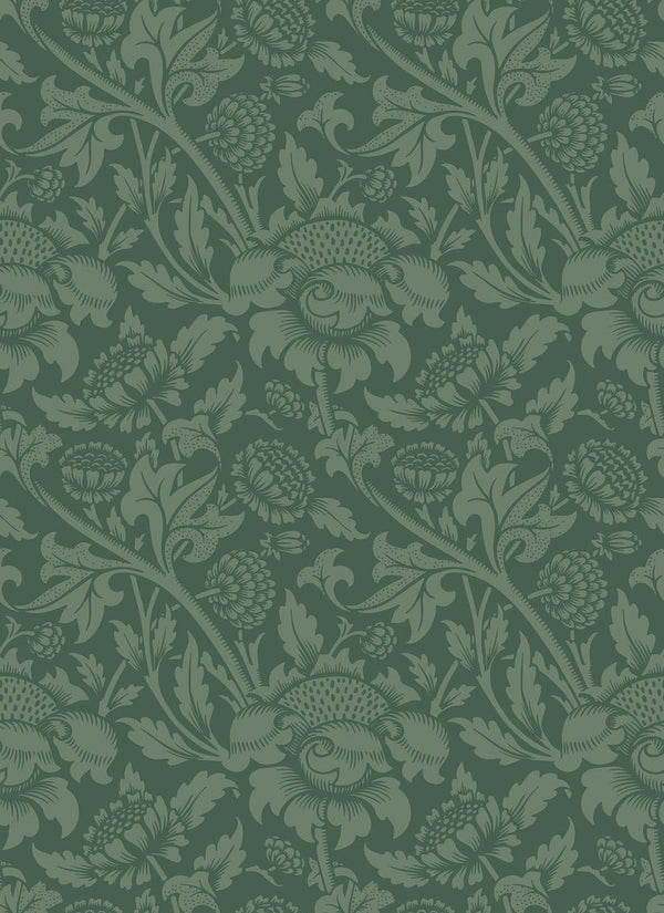 Sample - Damask Trail Wallpaper - Forest Green