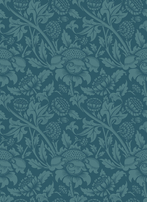 Sample - Damask Trail Wallpaper - Rich Teal