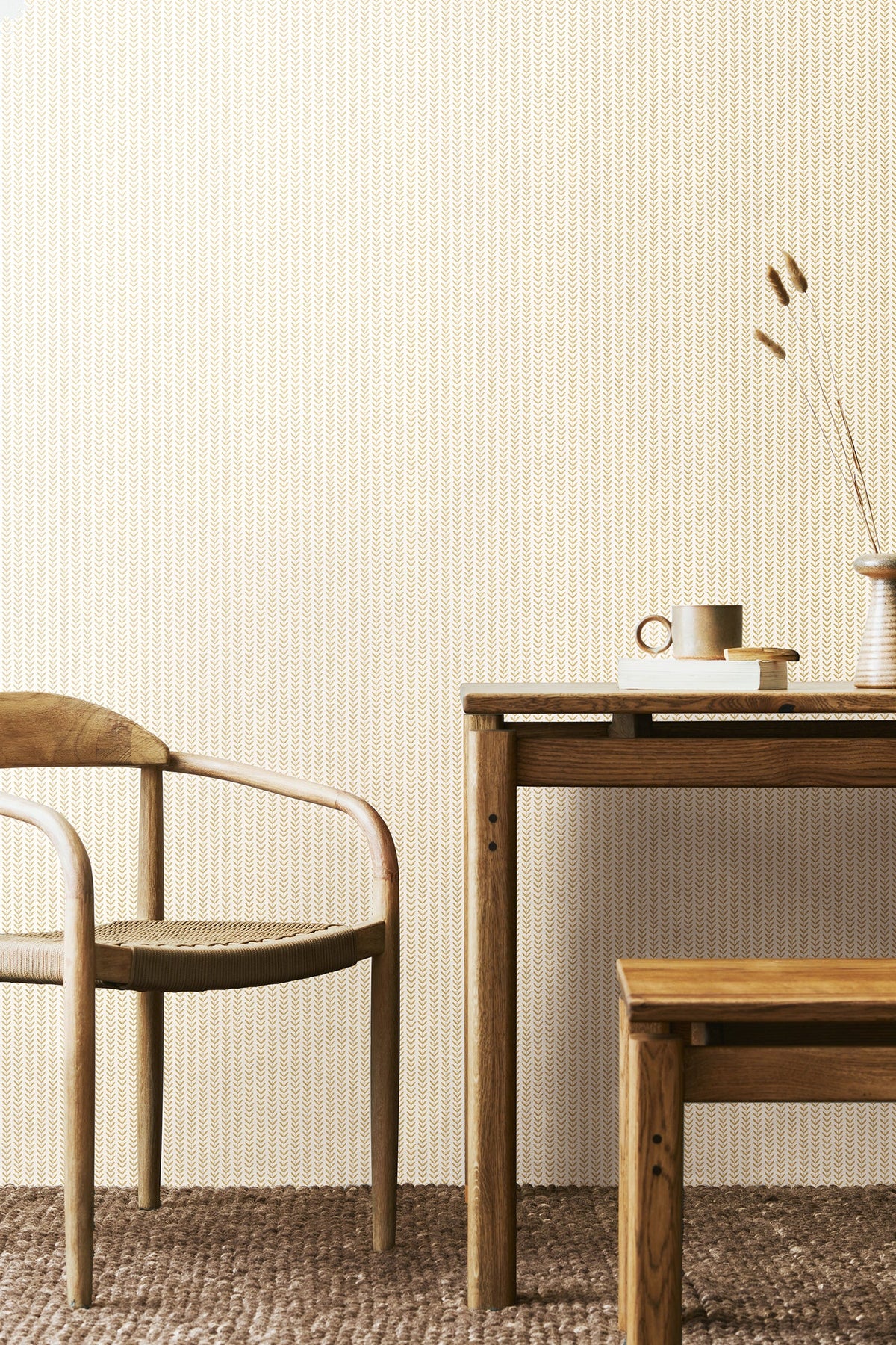 Ditsy Leaf Stripe Wallpaper - Linen