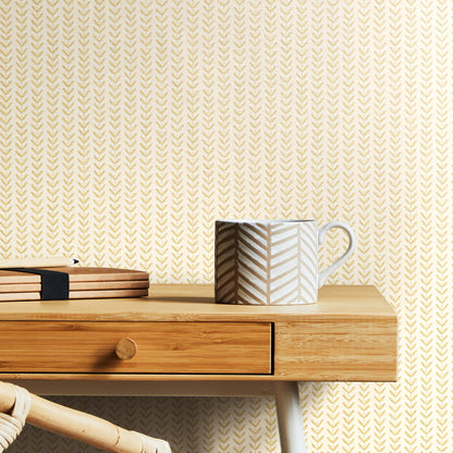 Ditsy Leaf Stripe Wallpaper - Hay