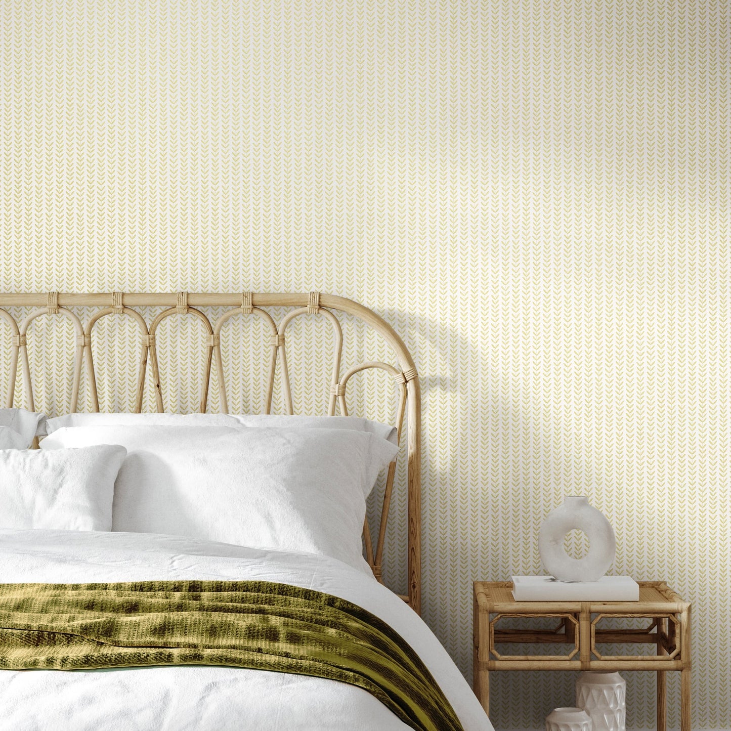 Ditsy Leaf Stripe Wallpaper - Lichen
