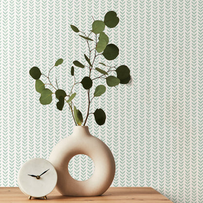 Ditsy Leaf Stripe Wallpaper - Duckegg