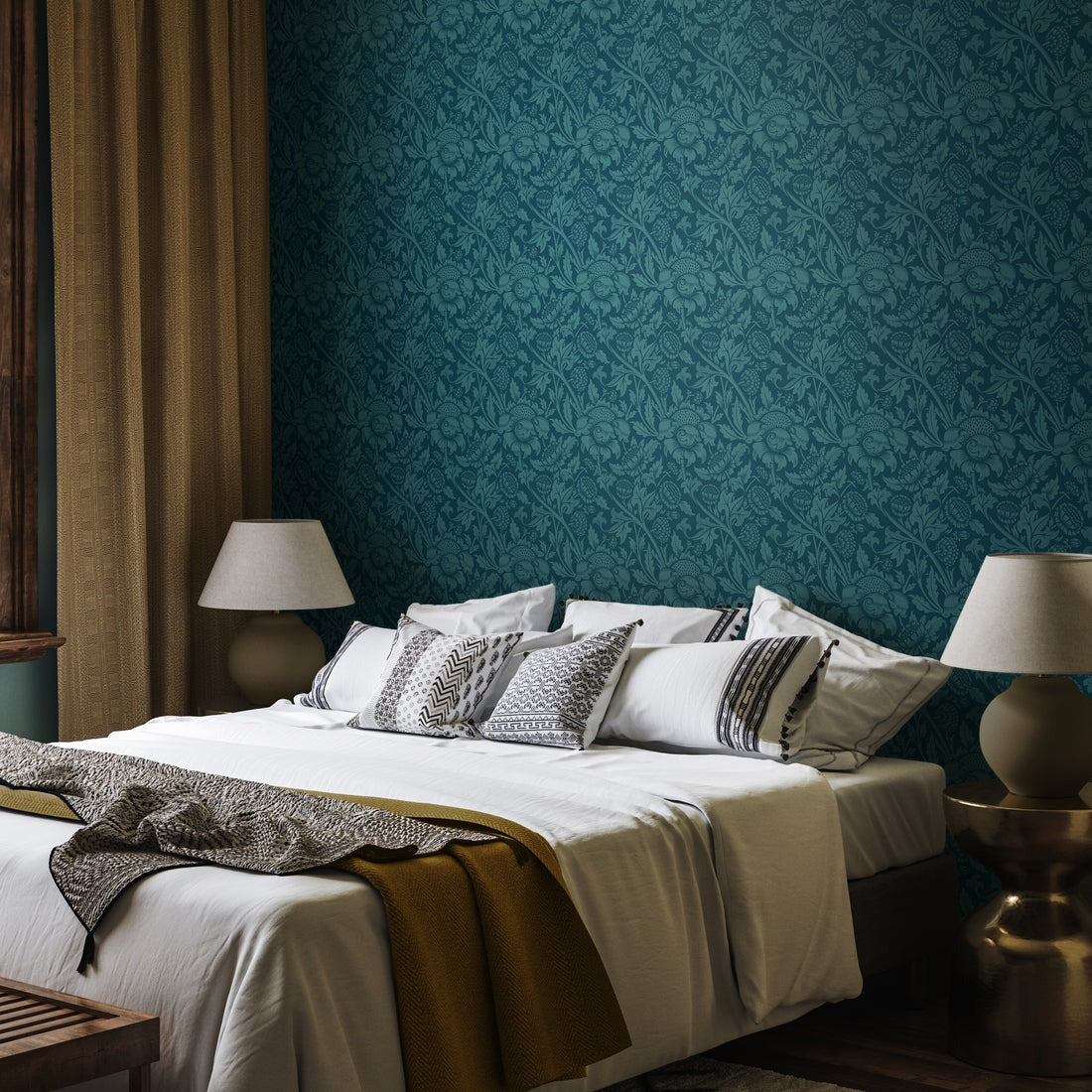 Damask Trail Wallpaper - Rich Teal