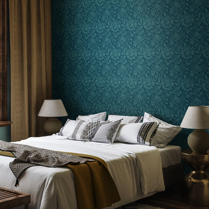 Damask Trail Wallpaper - Rich Teal